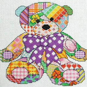 Cute Patchwork Teddy Bear Cross Stitch Pattern, Instant Download PDF