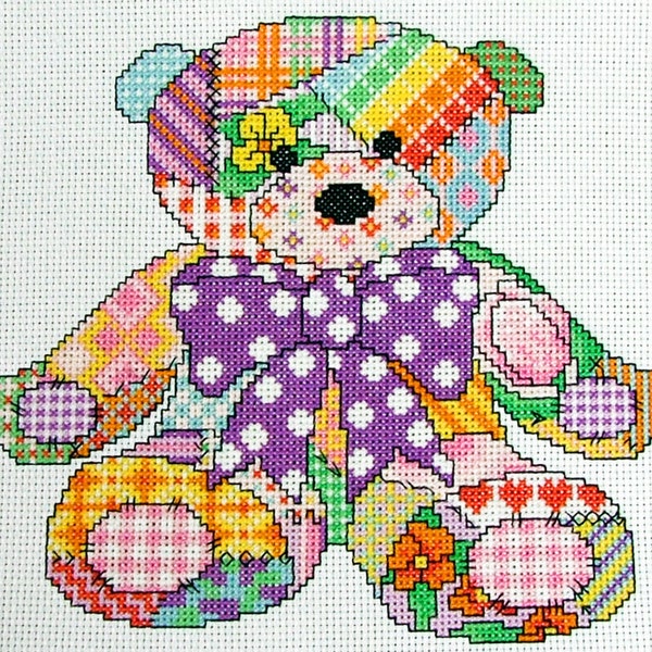 Modèle de point de croix mignon patchwork ours en peluche, téléchargement instantané PDF