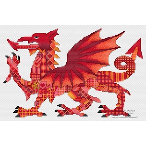 Patchwork Welsh Dragon Cross Stitch Pattern PDF Instant Download