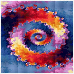 May include: Abstract digital art with a swirling pattern in shades of blue, red, orange, yellow, and pink.