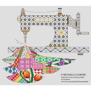 Patchwork Sewing Machine Cross Stitch Instant Download PDF Pattern