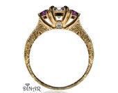 Three Stone Ring Moissanite and purple amethyst engagement ring, certified Forever one Charles & Colvard moissanite engagement for her