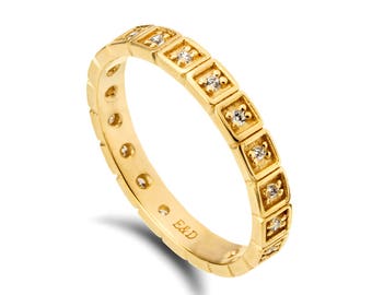 Full eternity ring, diamonds Eternity band, women diamonds wedding ring, pave diamonds squares ring 14k 18k solid gold