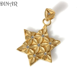 Magen David Star of David gold pendant, bat mitzvah jewish pendant flower of life 18k gold plated sterling silver gold star of David pendant