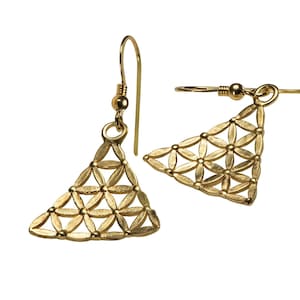 Gold plated silver Flower of life dangle drop earrings