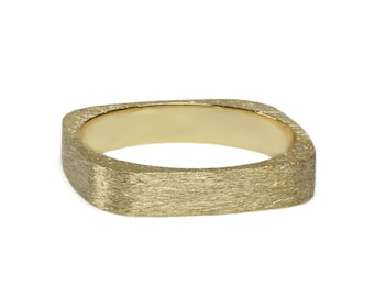 Square wedding ring 14k 18k solid gold , 4mm geometric wedding band brushed gold 18 karat