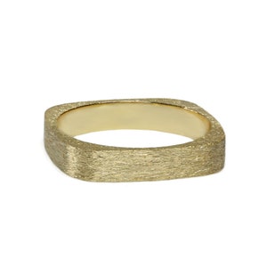 Square wedding ring 14k 18k solid gold , 4mm geometric wedding band brushed gold 18 karat