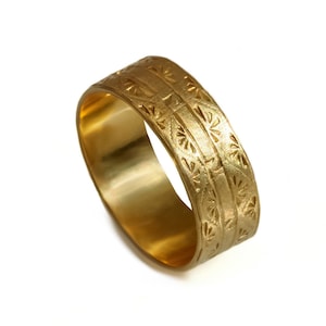 Art deco 14k solid gold wedding ring ,art deco gold band, antique look men gold ring band, hand engraved patterned art deco ring for men