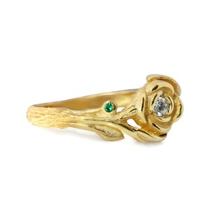 Rose flower leaves diamond engagement ring ,nature inspired flower diamond gold ring, rose flower engagement ring, flower diamond ring