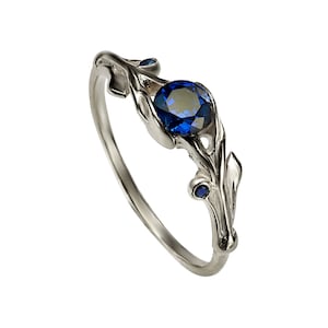 Sterling silver blue sapphire leaves twig branch promise ring