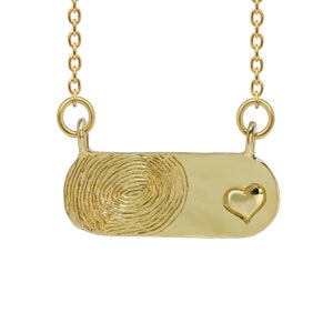 Fingerprint rectangle bar heart pendant , gold bar fingerprint Personalized Memorial Pendant ,14k/18k solid gold custom fingerprint necklace
