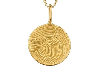 Custom Fingerprint Round pendant charm, Silver fingerprint Personalized Memorial Pendant, Custom Gift, Gold Plated Pendant ,14k solid gold