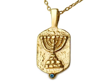 Jewish menorah pendant, religious pendant, holy temple mount menorah jewelry, Judaica necklace, Hanukkah necklace gift silver 14k 18k gold