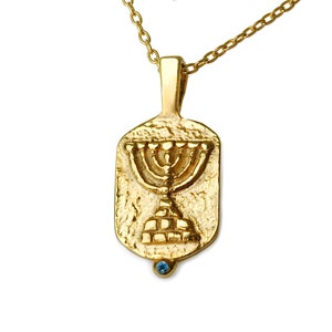 Jewish menorah pendant, religious pendant, holy temple mount menorah jewelry, Judaica necklace, Hanukkah necklace gift silver 14k 18k gold