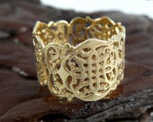 Celtic band 14k solid Gold, Celtic knot lace ring , celtic design, Wide Statement gold ring , gold lace ring, celtic weddign band, DINAR