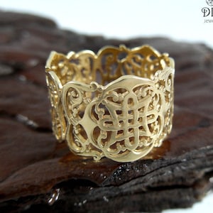 Celtic wedding ring band 14k 18k solid gold, Celtic knot filigree lace wedding ring , wide Statement lace Celtic gold wedding ring