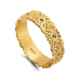 Wedding ring Celtic infinity knot 14k solid gold emeralds or rubies , Celtic flowers gold wedding ring band, infinity knot floral gold ring