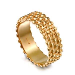 Gewebter Goldring, moderner breiter Goldring, geometrischer Herrenring mit Ziegelmuster, einzigartiger Herrenring 14k
