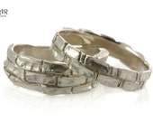 Jerusalem Wedding ring set 14k white Gold , organic wedding ring, men women band ,handmade unique wedding jewelry, ring set, his hers bands