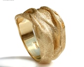 Contemporary wide folded 14k gold band, thick organic sand texture unique modern men women large wedding ring , chunky solid gold ring 14k