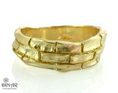 Jerusalem wall wide wedding band 14k solid gold , organic rustic handmade unique unisex gold thick wedding ring ,made in Israel