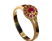 Natural Ruby engagement Ring, Antique Ruby and yellow gold ring, rubies halo Ring, Right Hand Ring, handmade engagement, july birthstone