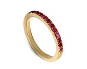 Half Eternity Ring natural red Ruby gold wedding ring, 14k solid gold blue sapphires women wedding band, anniversary natural gemstones band