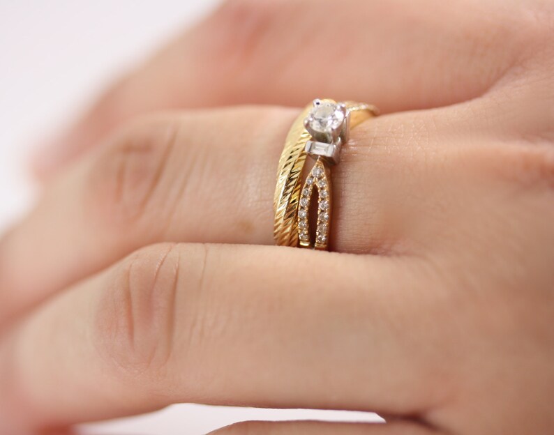 14k Yellow Gold Stack Ring Stackable Thin Wedding Ring Wavy - Etsy