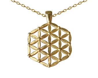 14K - 18K ソリッドゴールド フラワーオブライフペンダント：幾何学