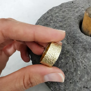 Wide Flowers 14k gold wedding ring, floral gold band, women's ring engraved flowers leaves , nature inspired gold ring