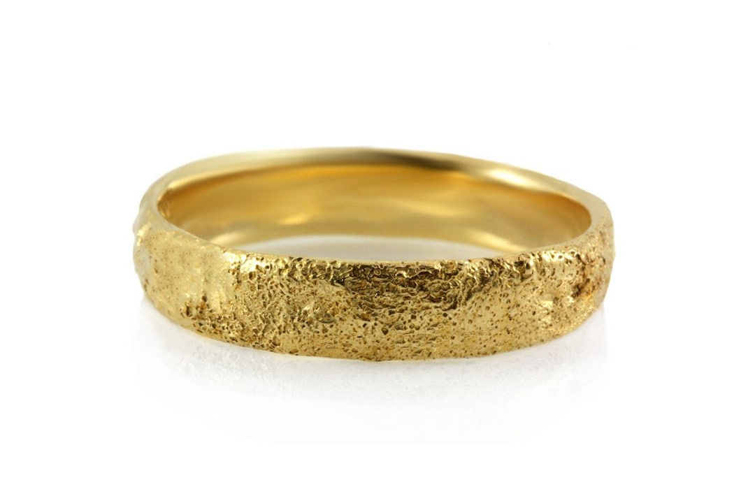 Rustic 14k Gold Mens Wedding Ring, Tree Bark Organic Texture Ring ...