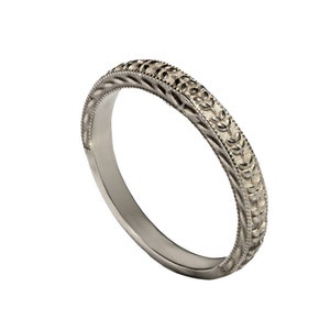 Silver stack leaves ring, Stacking tiny leafs women&#39;s wedding silver ring , dainty engraved leaves miligrain stack sterling silver thin ring