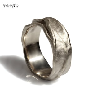 Silver men wedding band, thick men band, Brushed sterling silver folded rustic ring band, satin matte finish, unique men silver wedding ring