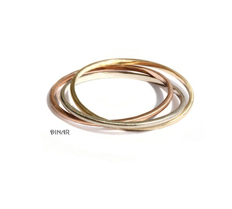Trio Skinny Triplet Interlocking Wedding Ring , Tricolor Eternity ...