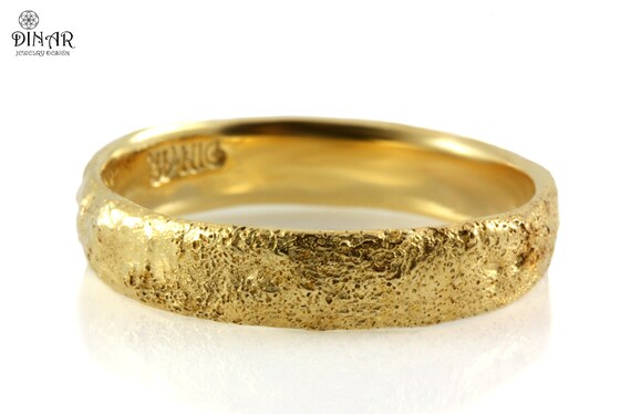 Rustic 14k Gold Mens Wedding Ring Tree Bark Organic Texture Etsy