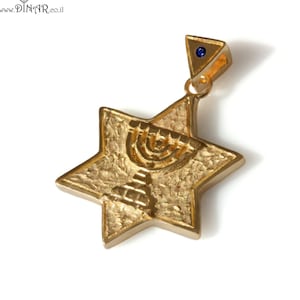 14k Gold Magen David, Star of David religious gold pendant, bar mitzvah gift, Jewish jewelry, bat mitzvah gold Menorah pendant 18k gold
