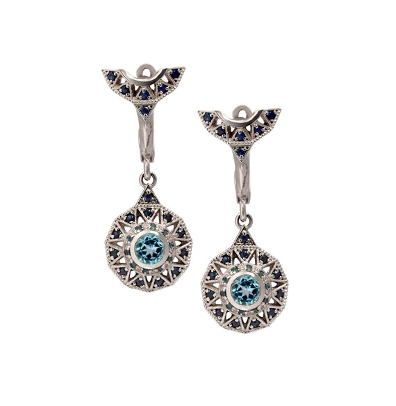 Riempito di orecchini Gioielli Orecchini Orecchini chandelier zaffiro topazio azzurro topazio argento topazio oro 