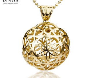 Gold flower of life necklace ,seed of life pendant, kabbalah jewelry, Sterling silver /gold plated silver