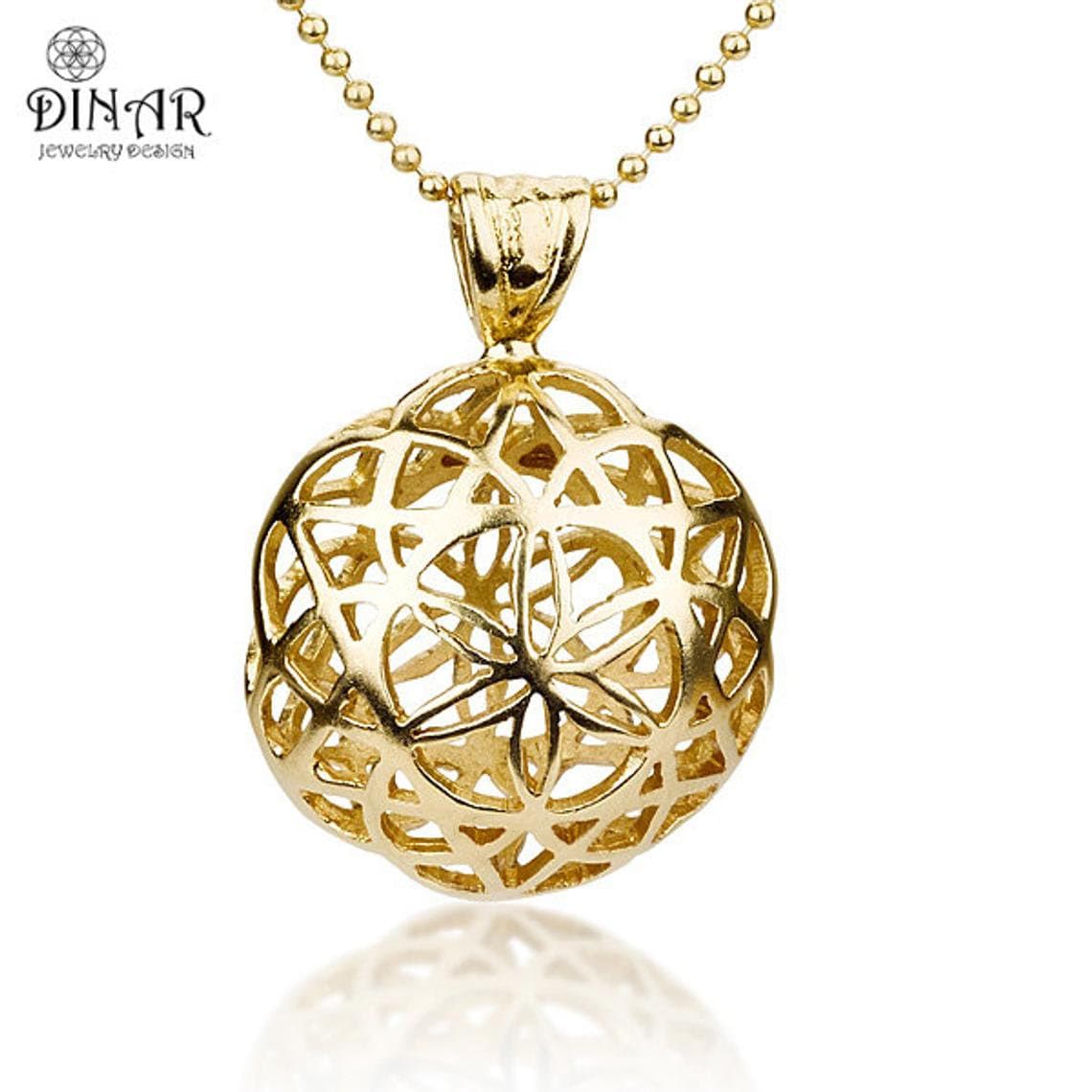 Seeds Of Life Flower Pendant Gold Tone