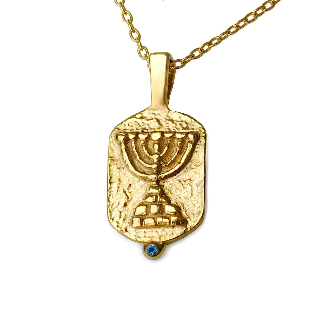 Jewish Menorah Pendant, Religious Pendant, Holy Temple Mount Menorah