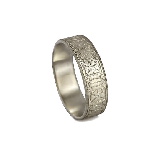 14k / 18kゴールドメンズ彫刻結婚指輪、アンティークスタイルの 