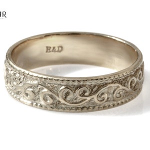 Sterling silver womens Wedding ring , silver promise ring, engraved leaf scrolls vintage inspired silver band, silver promise ring for women