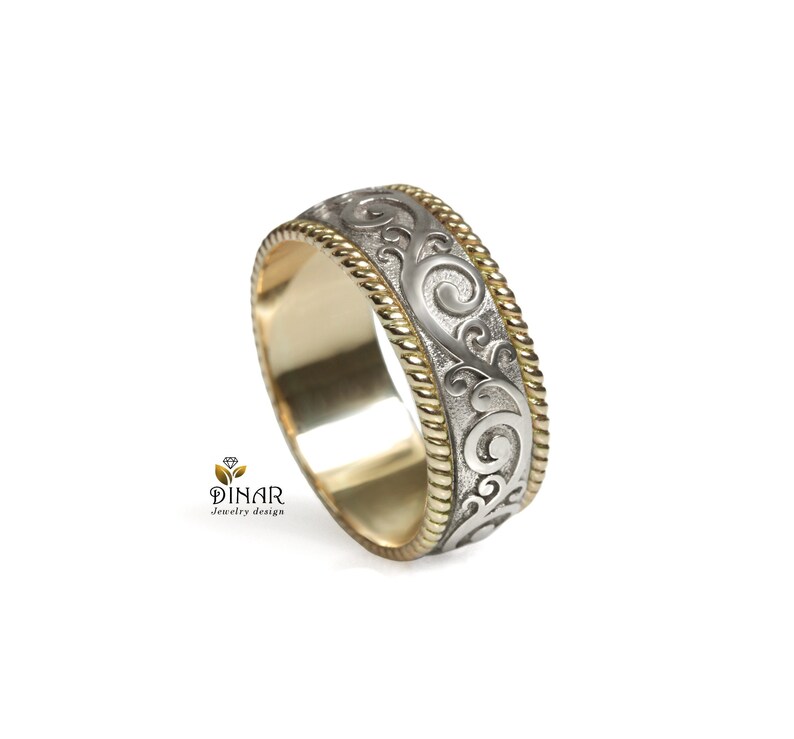 Wide Wedding Ring 14k Gold Rope Sides Swirls Vintage Antique Etsy