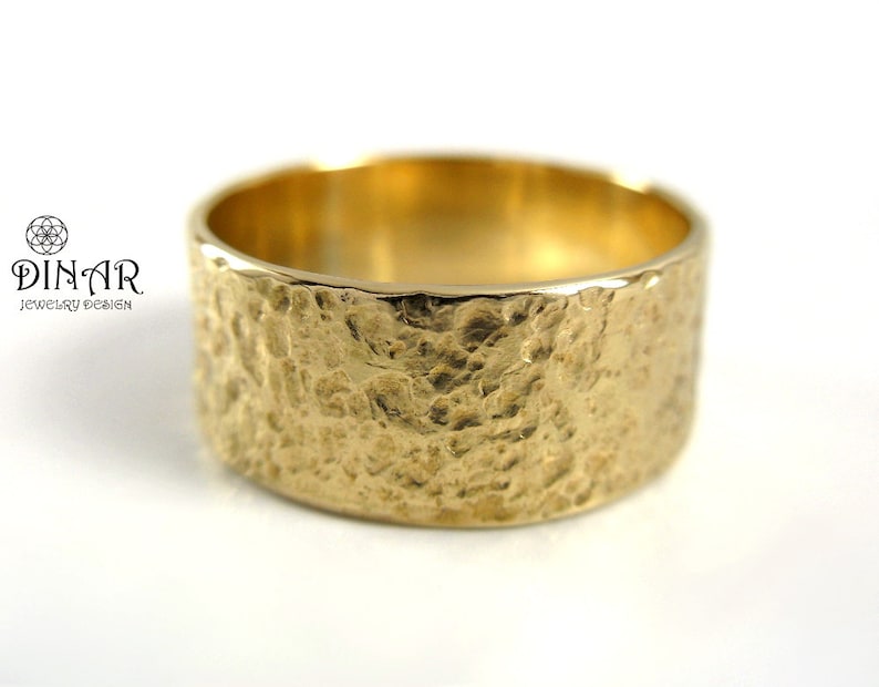 Hammered Wide Men Wedding Ring Band 14k Solid Gold rustic Etsy Denmark