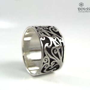 Filigree Sterling silver goth lace ring, black silver Gothic vintage filigree Ring , lace filigree oxidized silver ring band