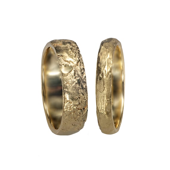 Anelli nuziali rustici grezzi per coppie set coordinato di fedi nuziali in oro massiccio 14 carati per lui e per lei anelli semicircolari in stile organico Etsy Italia