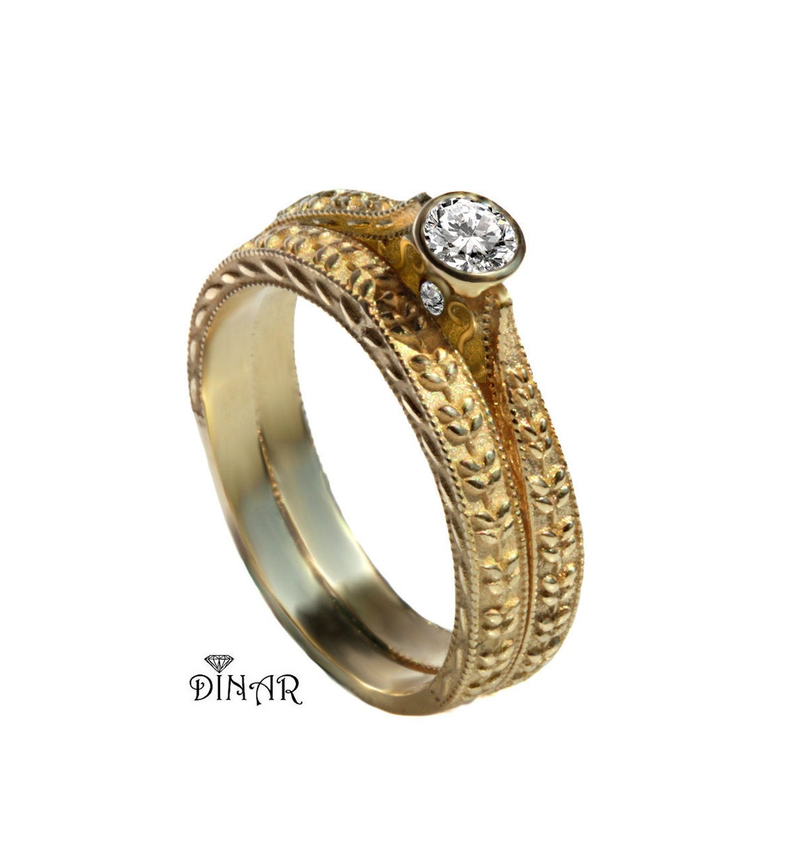 Solitär Braut Set Verlobungsring mit Diamant und Gold ehering | Etsy