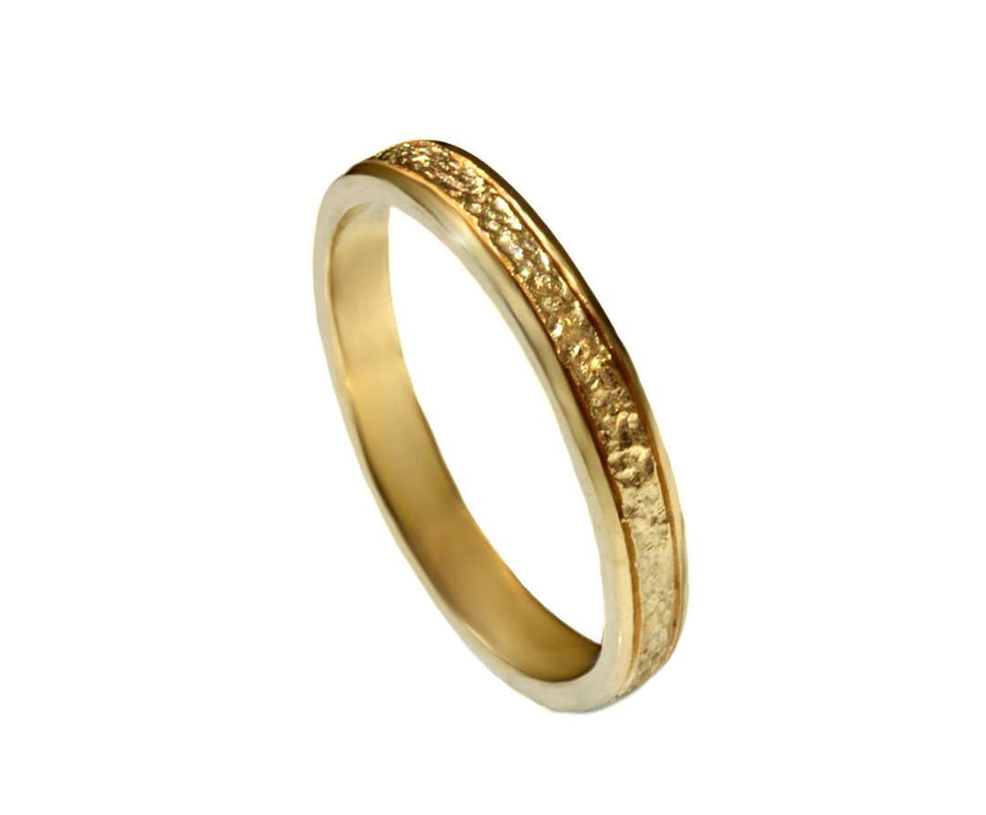 Hammered Wedding Ring Thin 14k Solid Yellow Gold Wedding - Etsy