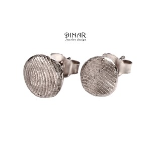 Wood textured small studs, organic twig style small round earrings, silver, 14k gold handmade nature inspired style studs
