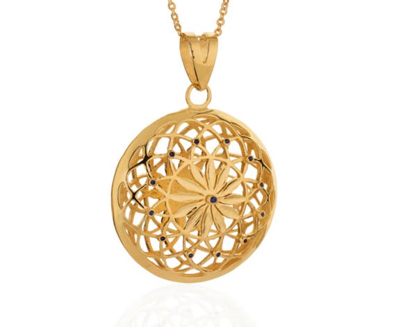 14k Gold Mandala Flower of Life Pendant 